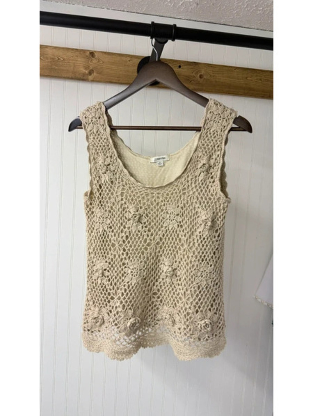 St. John’s Bay cream crochet tank top lined medium boho cottagecore